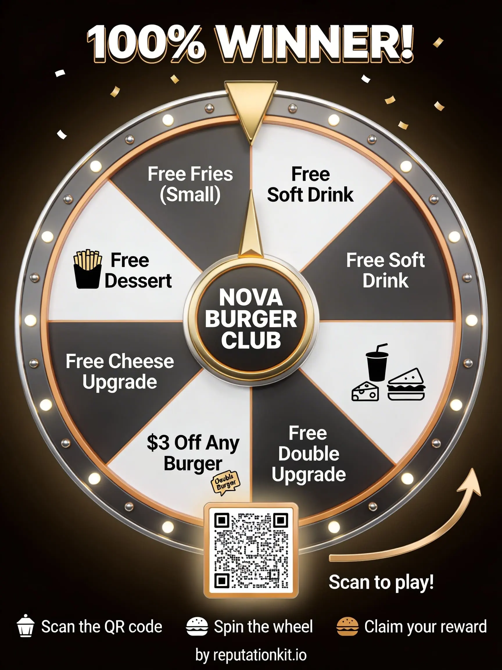 ReputationKIT reward flyer with QR code and wheel